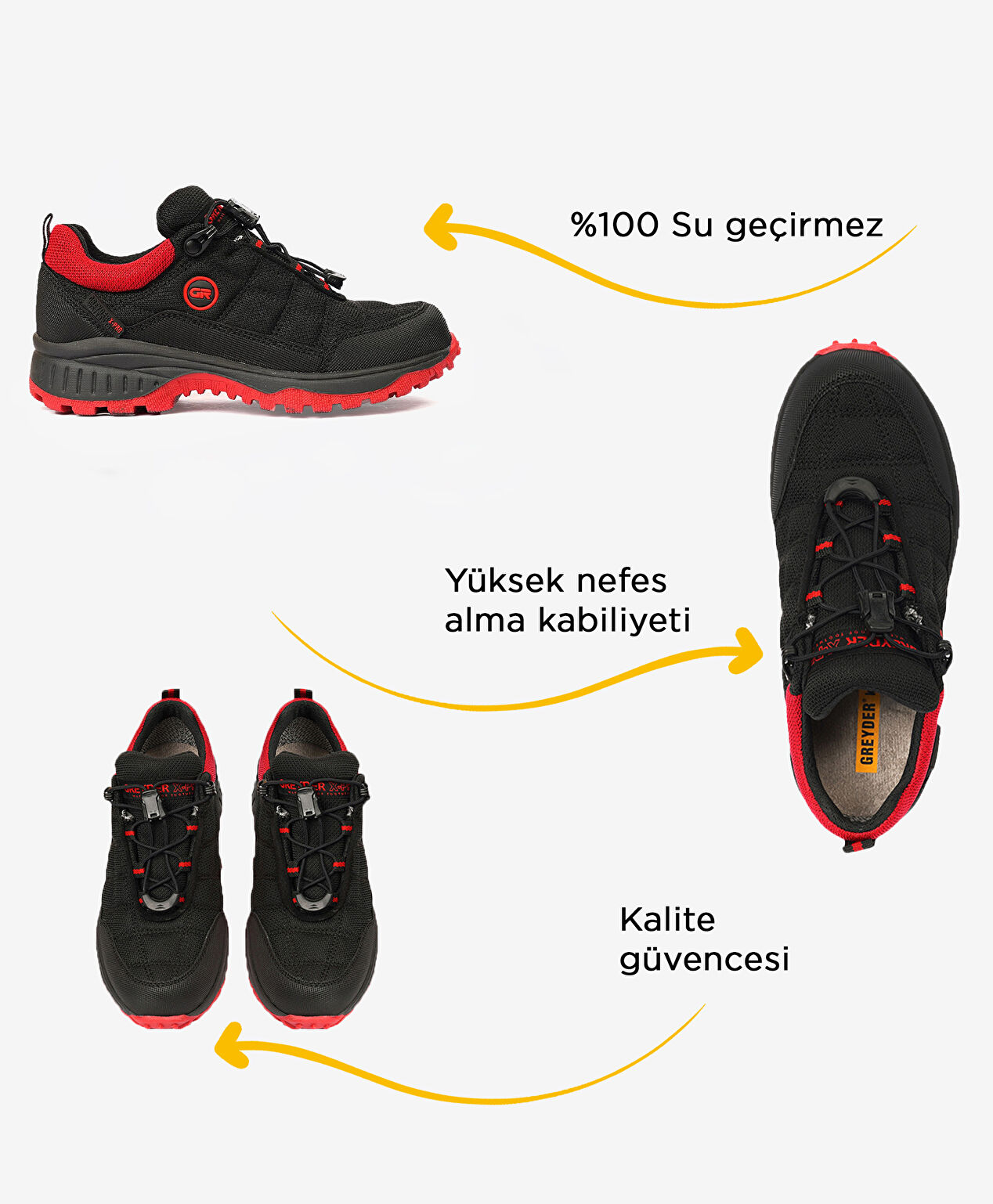 Kız Çocuk Siyah Kırmızı Su Geçirmez Outdoor Ayakkabı - 2