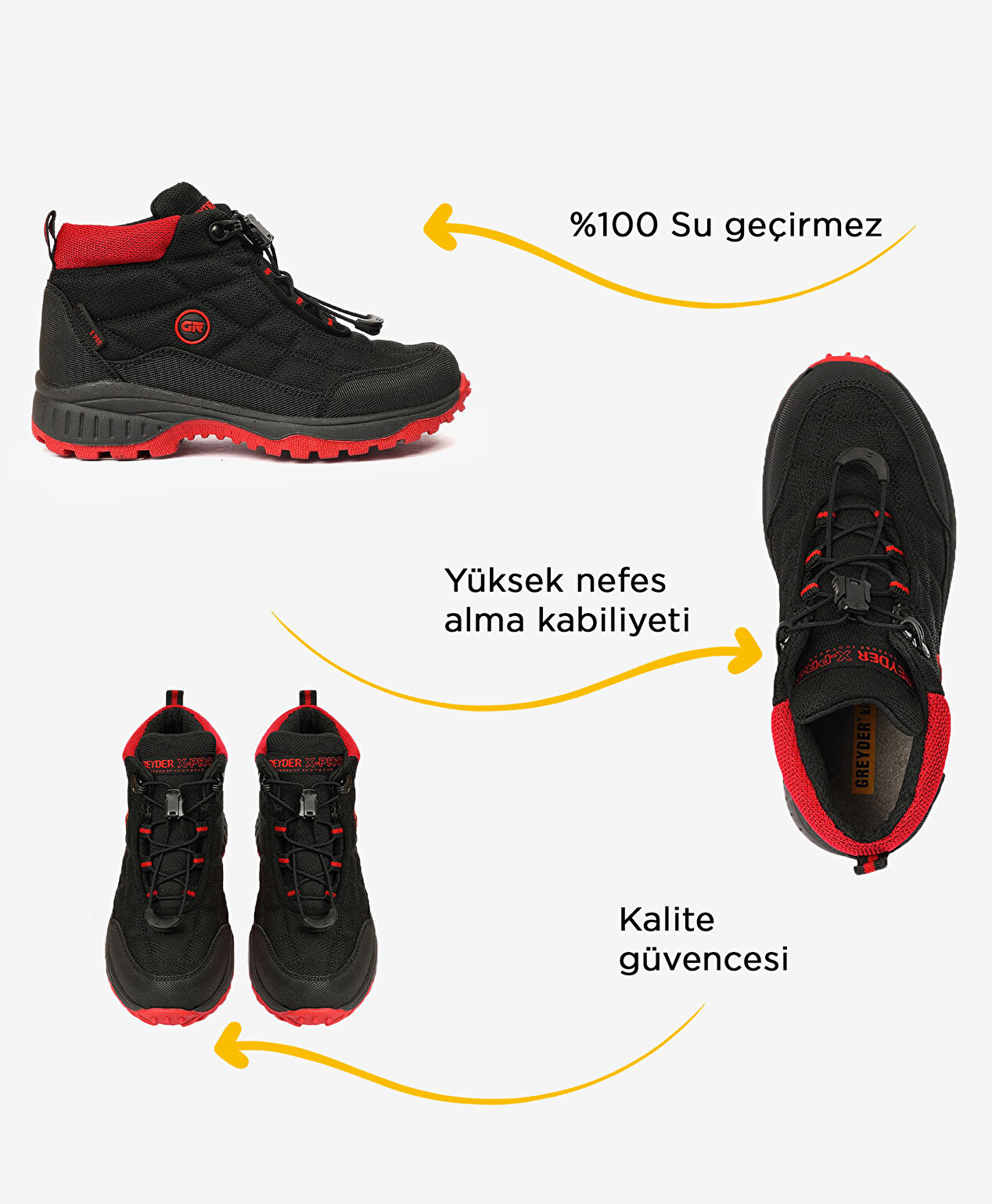 Erkek Çocuk Siyah Kırmızı Su Geçirmez Outdoor Bot - 2