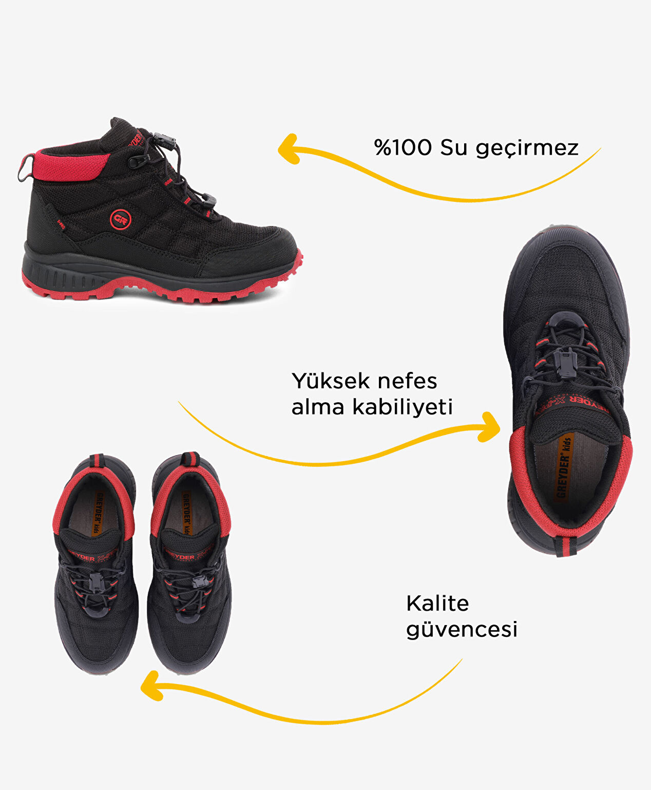 Erkek Çocuk Siyah Kırmızı Su Geçirmez Outdoor Bot - 2