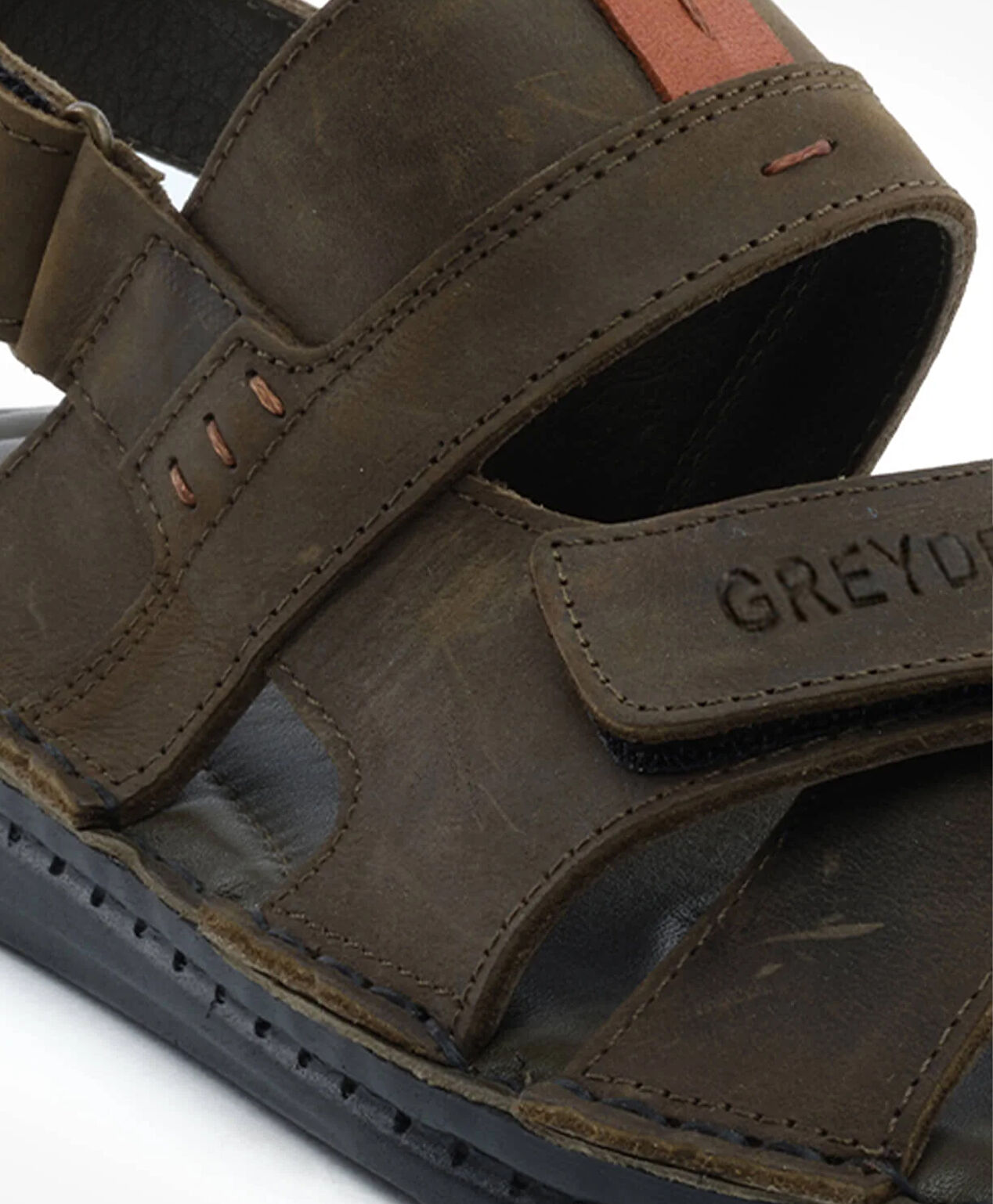 Erkek Haki Hakiki Deri Sandalet - 5