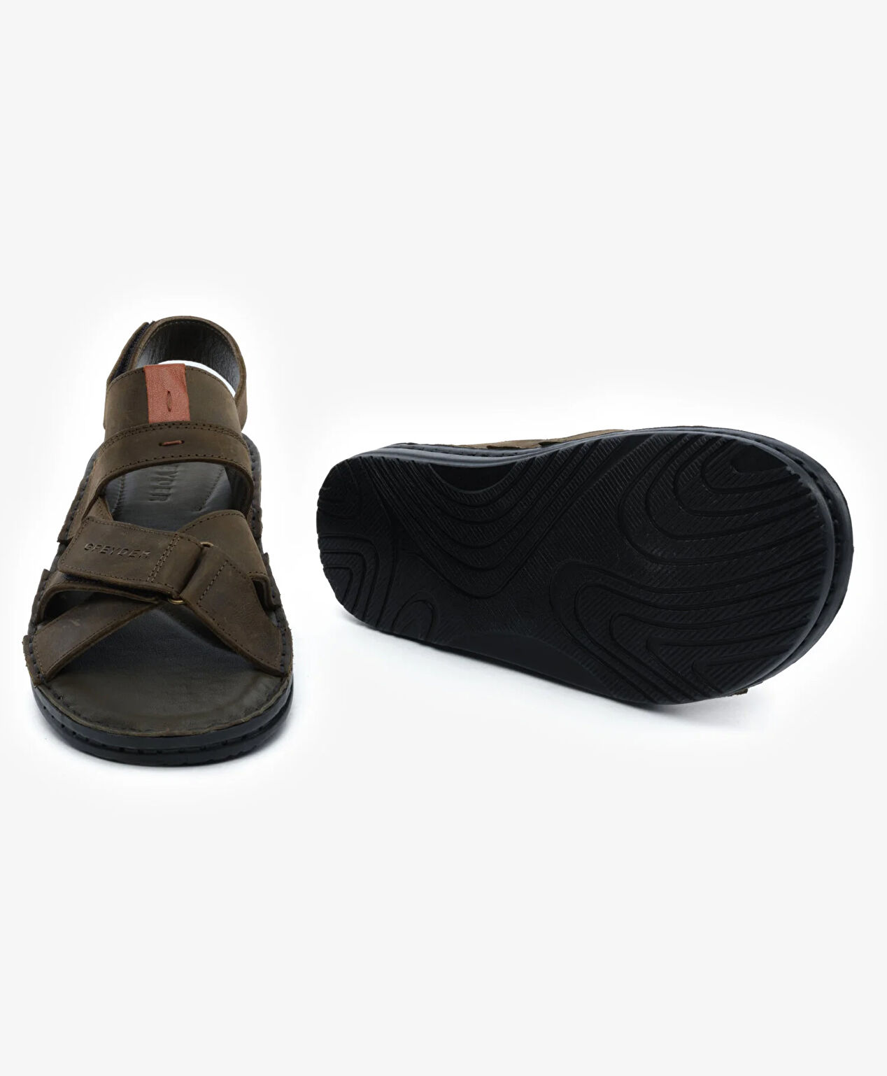 Erkek Haki Hakiki Deri Sandalet - 6