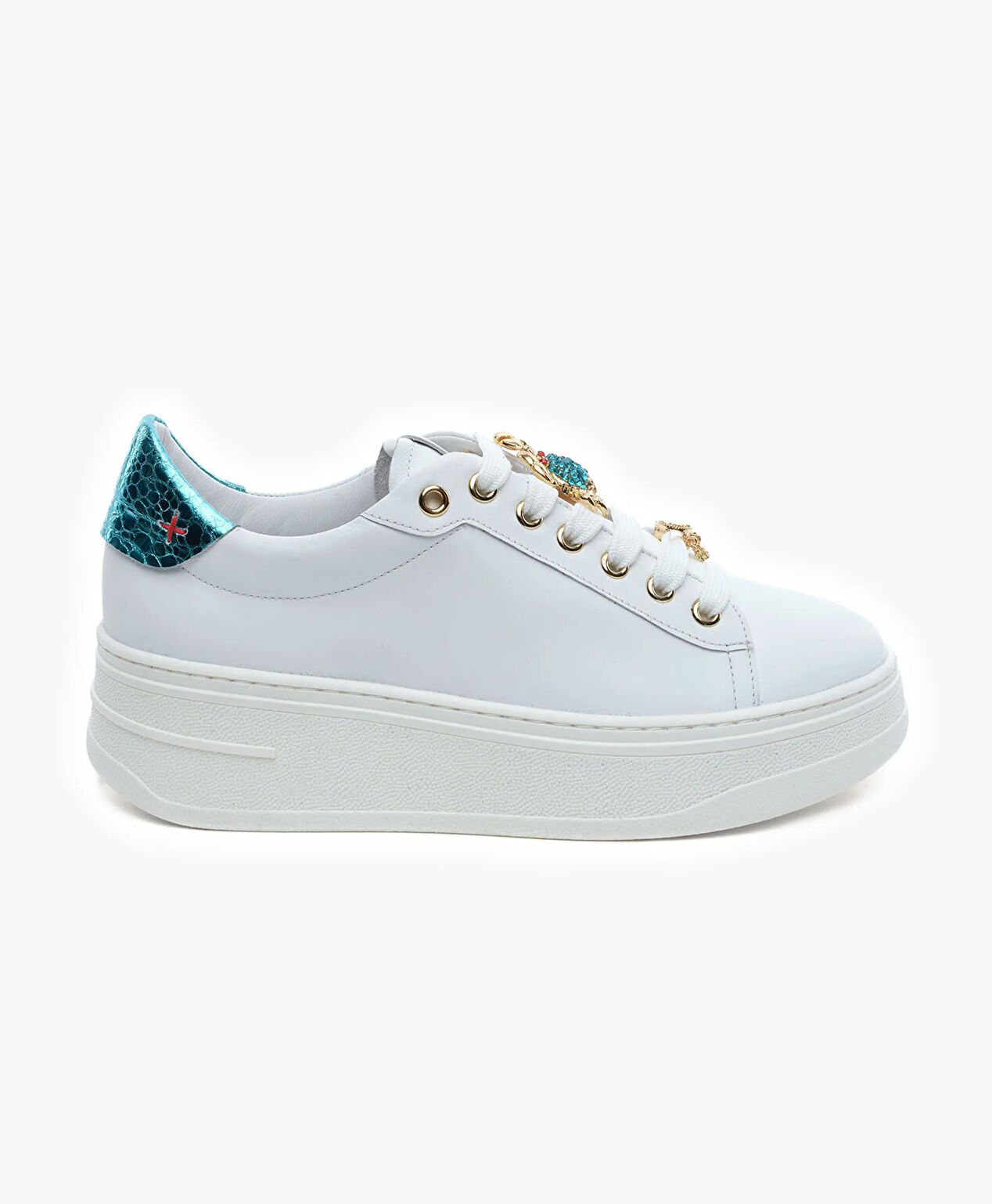 Kadın Beyaz Mavi Hakiki Deri Sneaker Ayakkabı - 1