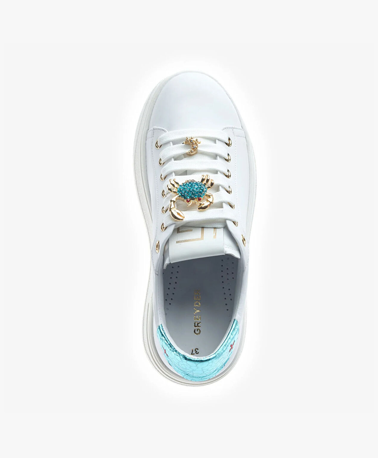 Kadın Beyaz Mavi Hakiki Deri Sneaker Ayakkabı - 4