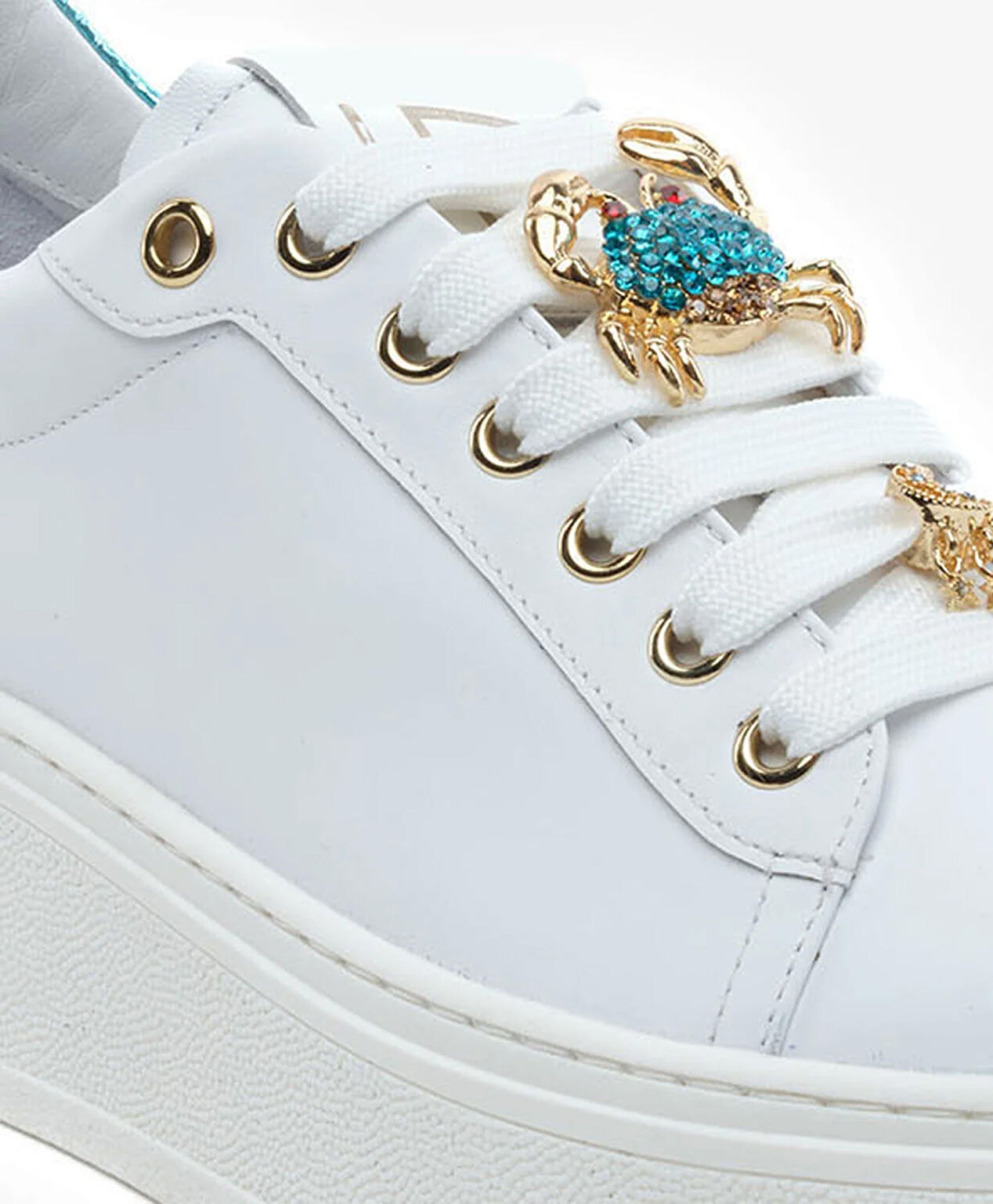Kadın Beyaz Mavi Hakiki Deri Sneaker Ayakkabı - 5