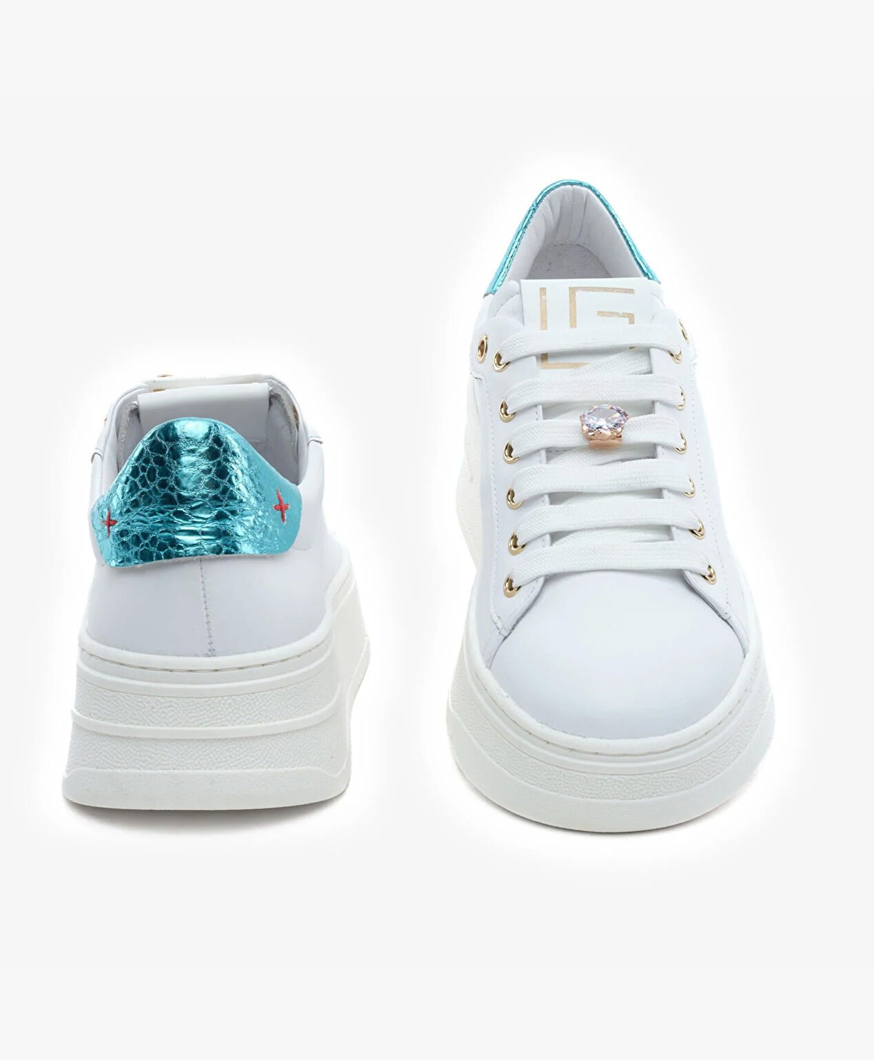 Kadın Beyaz Mavi Hakiki Deri Sneaker Ayakkabı - 7