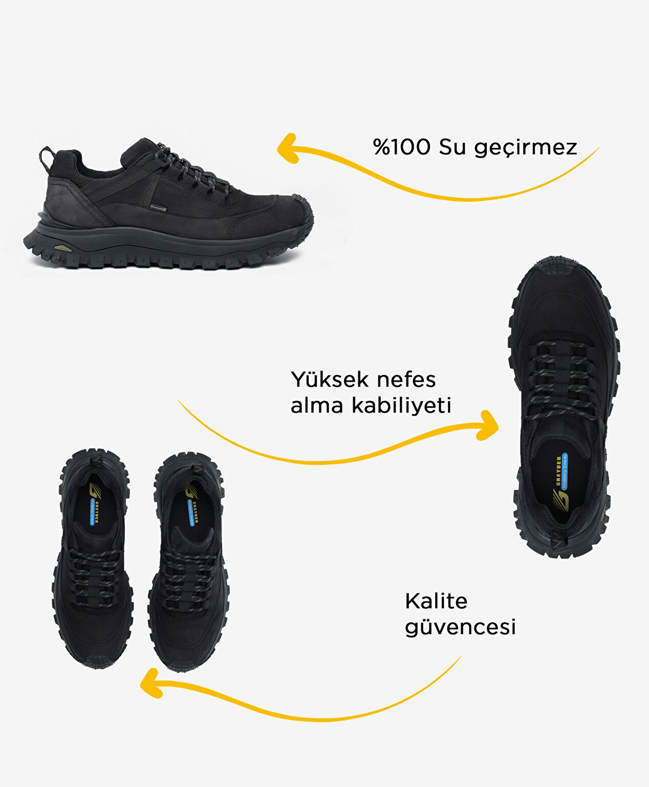 Erkek Siyah Hakiki Deri Su Geçirmez Outdoor Ayakkabı - 2