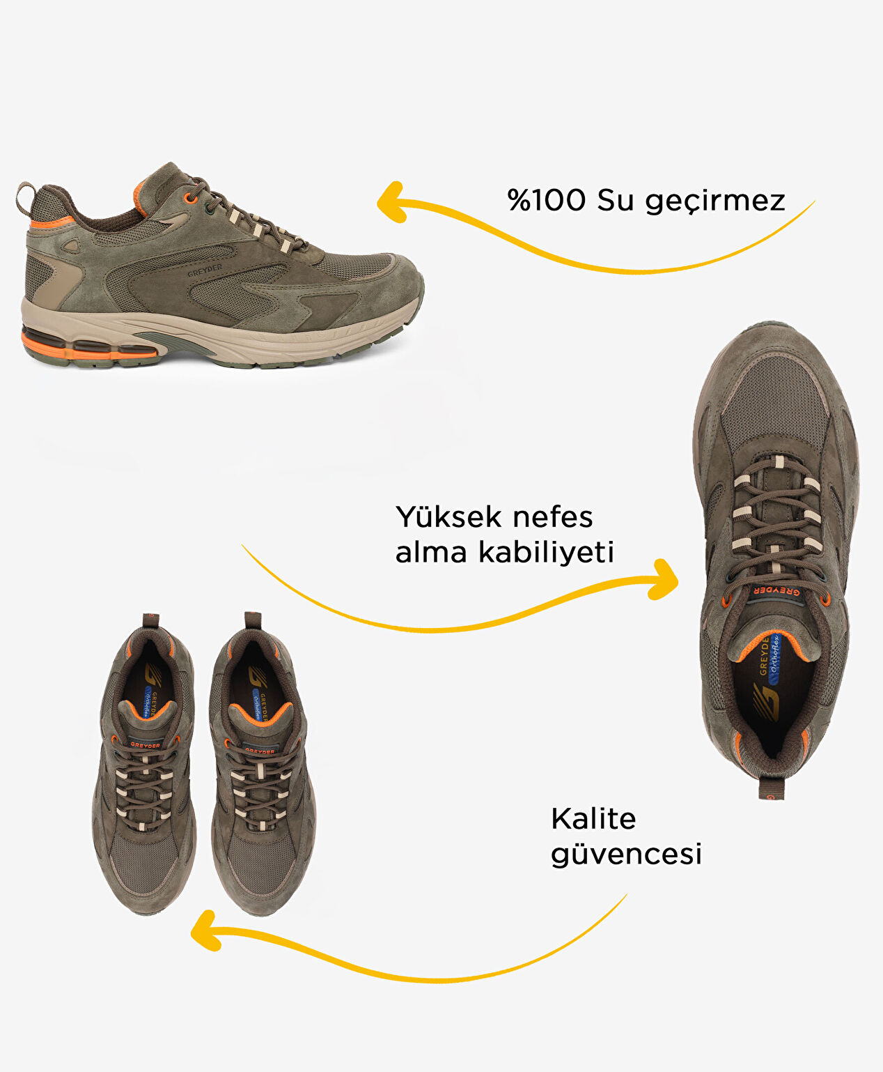 Erkek Haki Hakiki Deri Su Geçirmez Outdoor Ayakkabı - 2