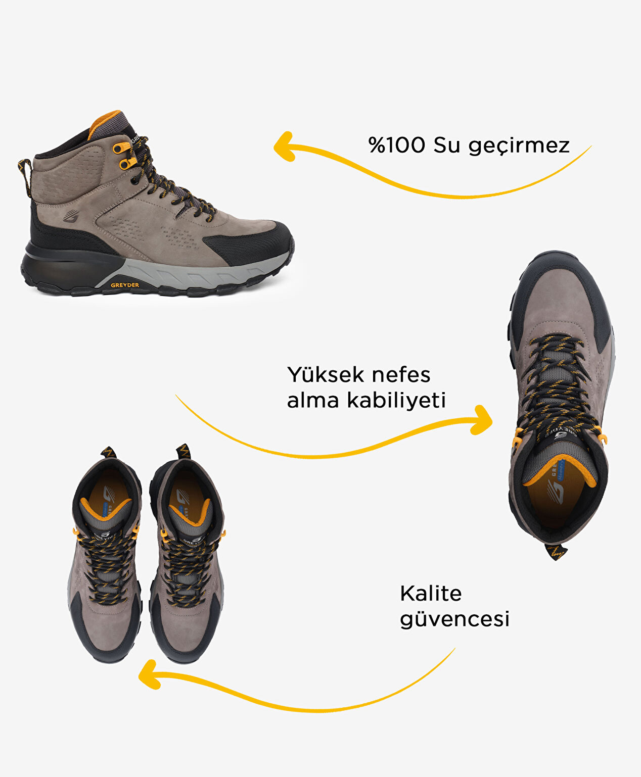 Erkek Koyu Gri Hakiki Deri Su Geçirmez Outdoor Bot - 2