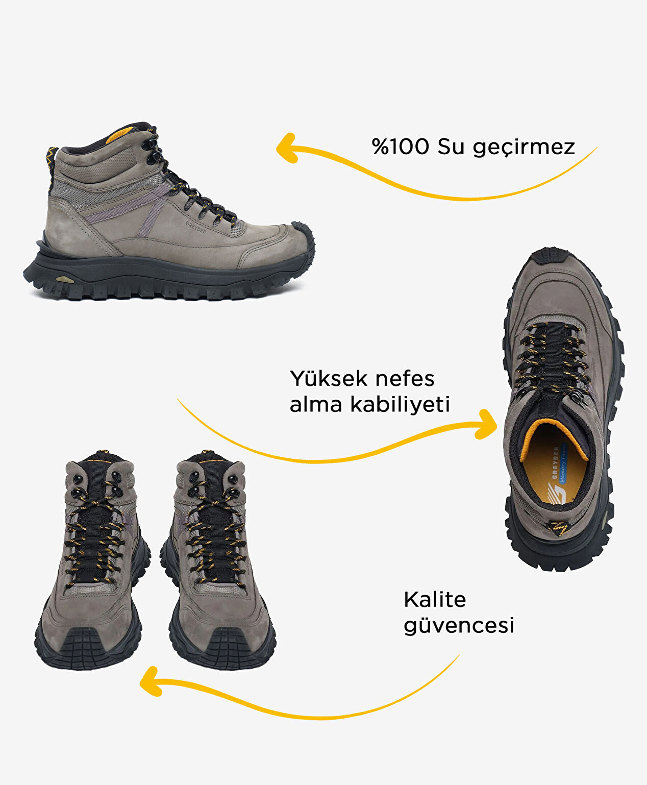 Erkek Koyu Gri Hakiki Deri Su Geçirmez Outdoor Bot - 2