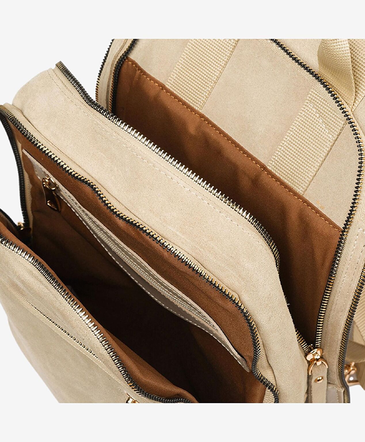 Kadın Bej Hakiki Deri Sırt Çantası - 5