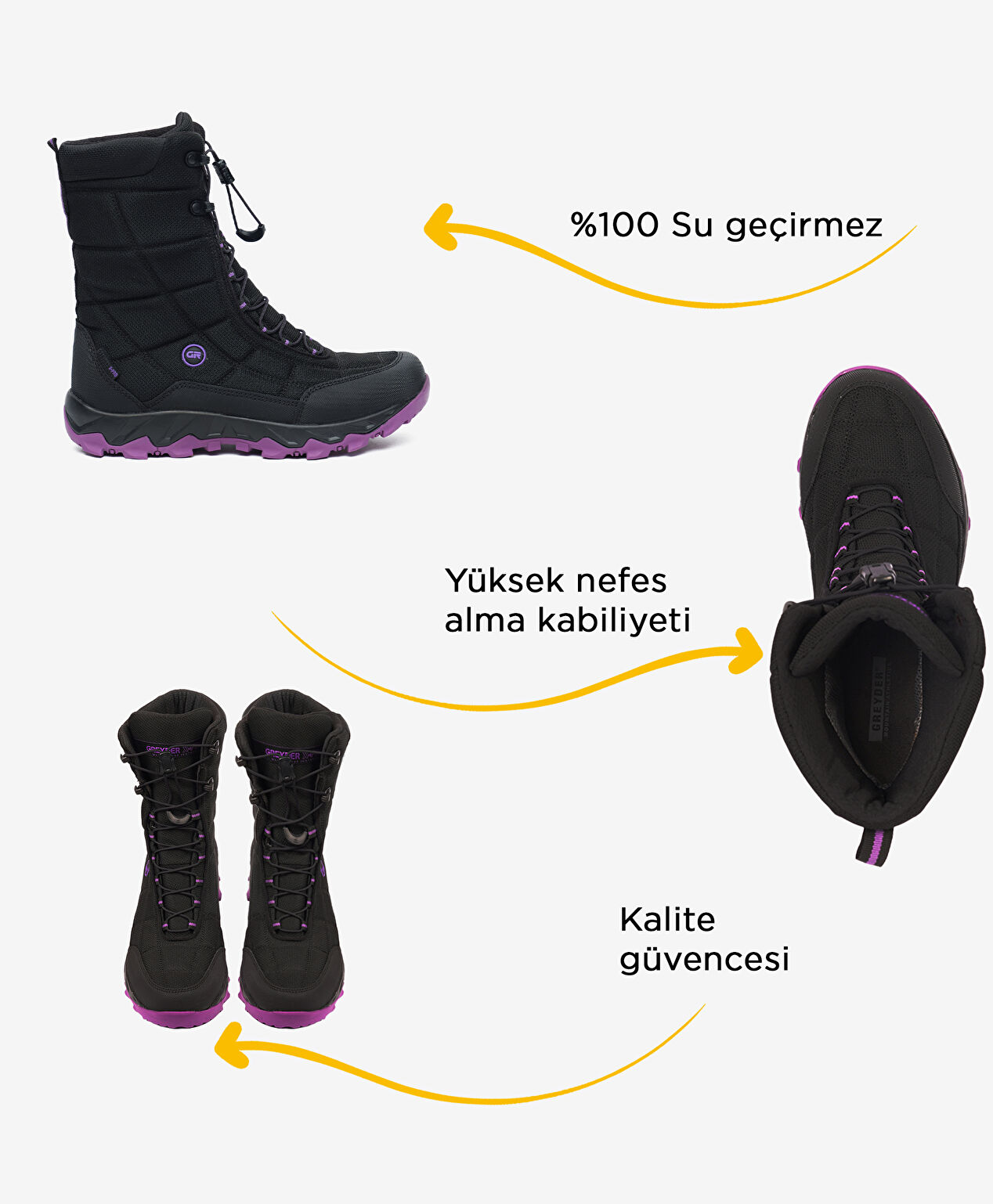 Kadın Siyah Mor Su Geçirmez Outdoor Kar Botu - 2