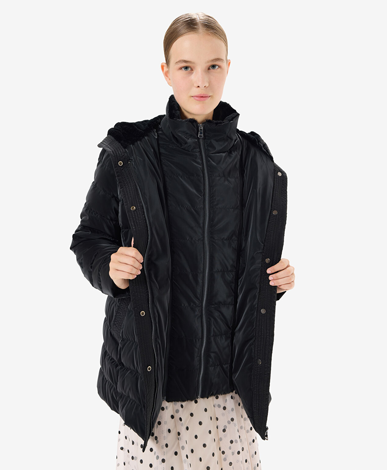 Kadın Siyah Suya Dayanıklı Kaz Tüyü Mont - 7