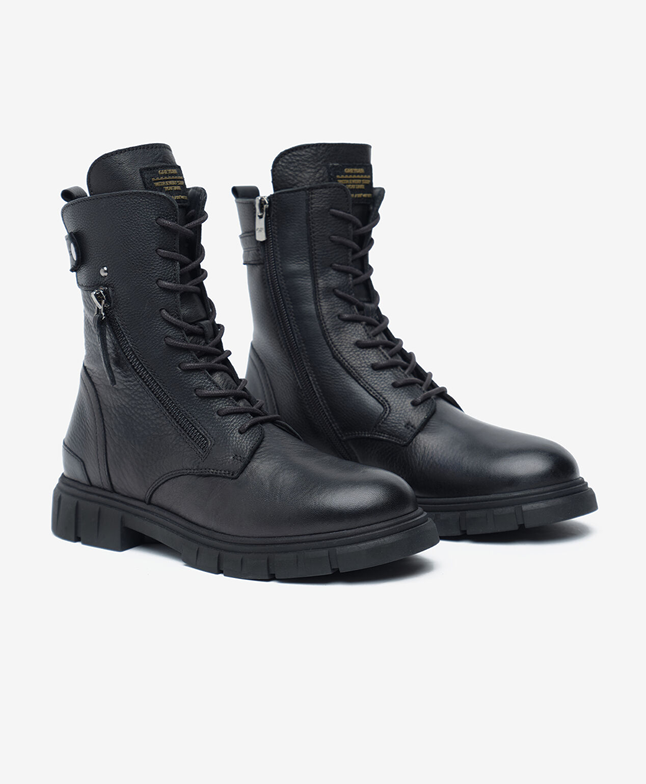 Kadın Siyah Hakiki Deri Military Bot - 2