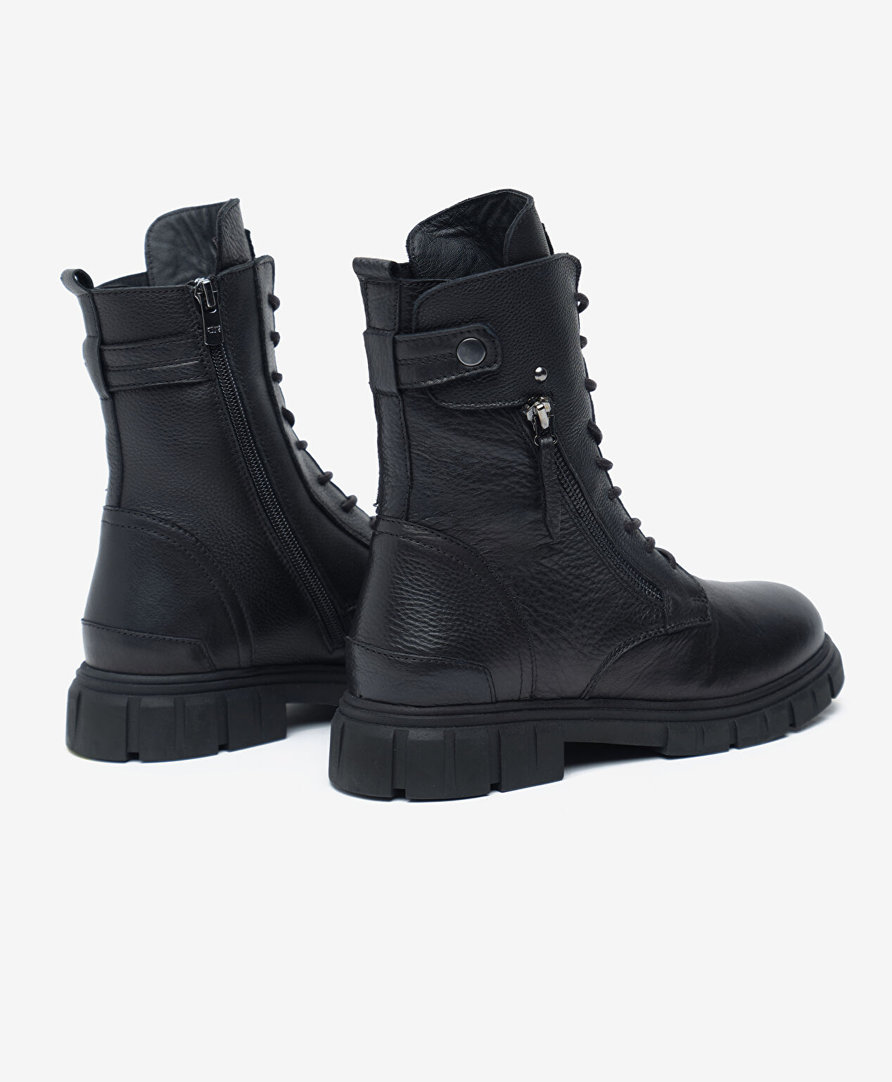 Kadın Siyah Hakiki Deri Military Bot - 3
