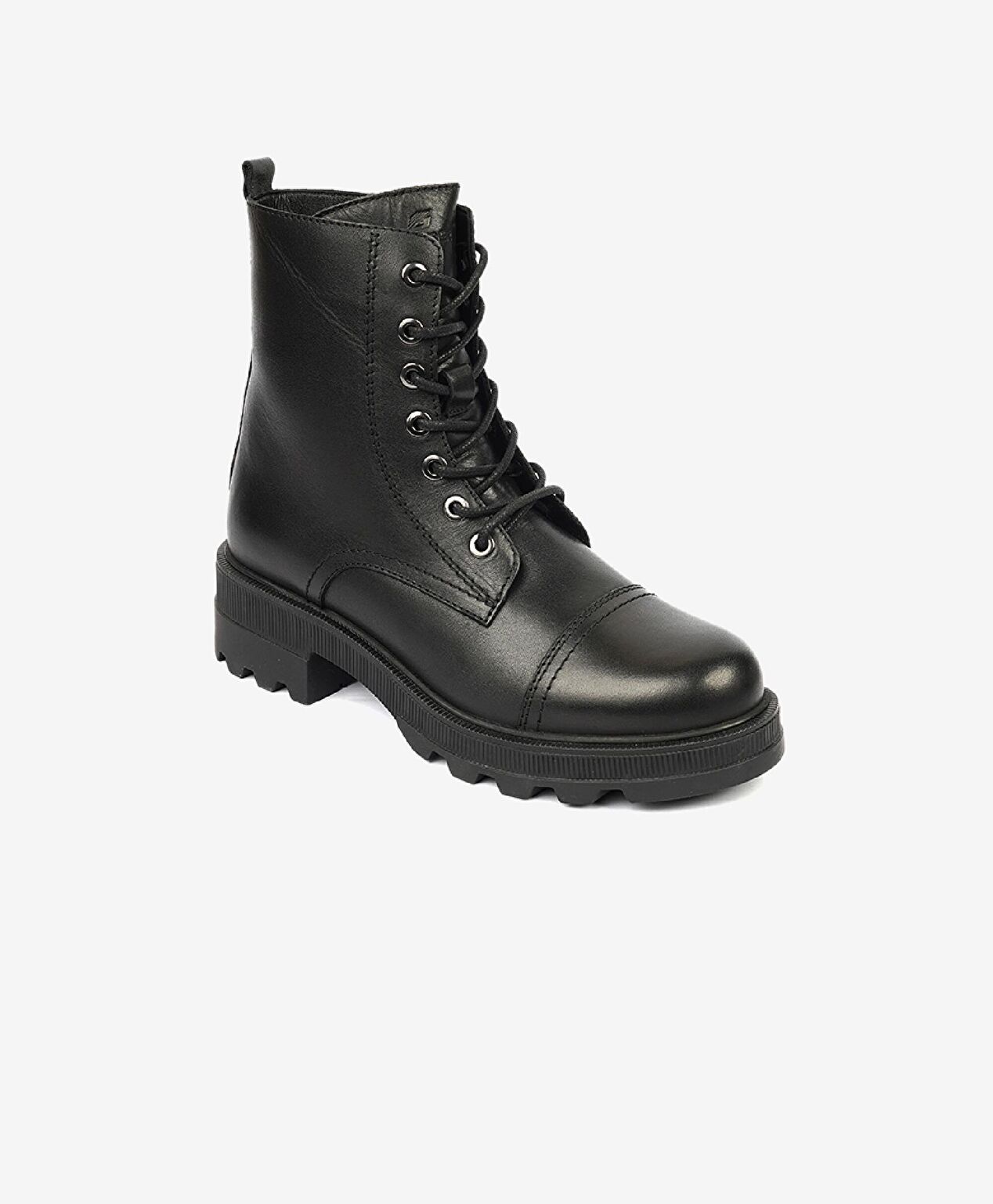 Kadın Siyah Hakiki Deri Military Bot - 2