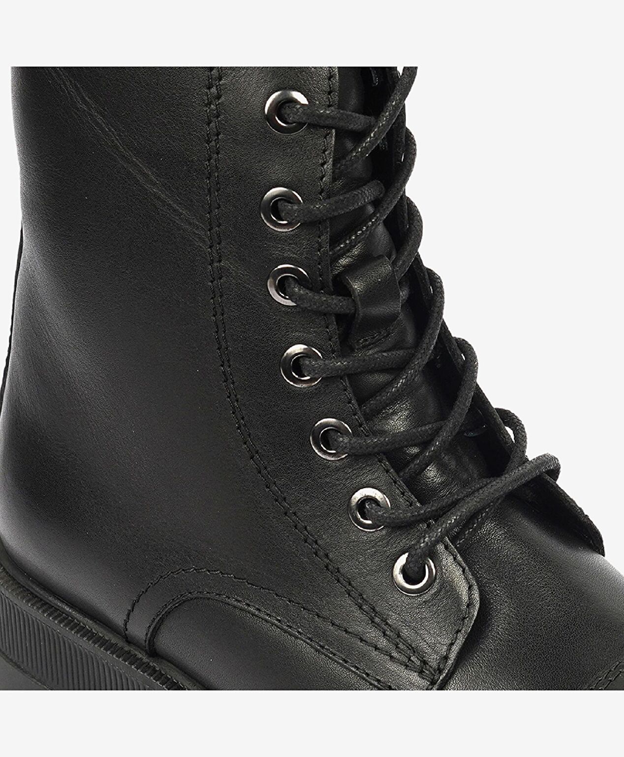 Kadın Siyah Hakiki Deri Military Bot - 5