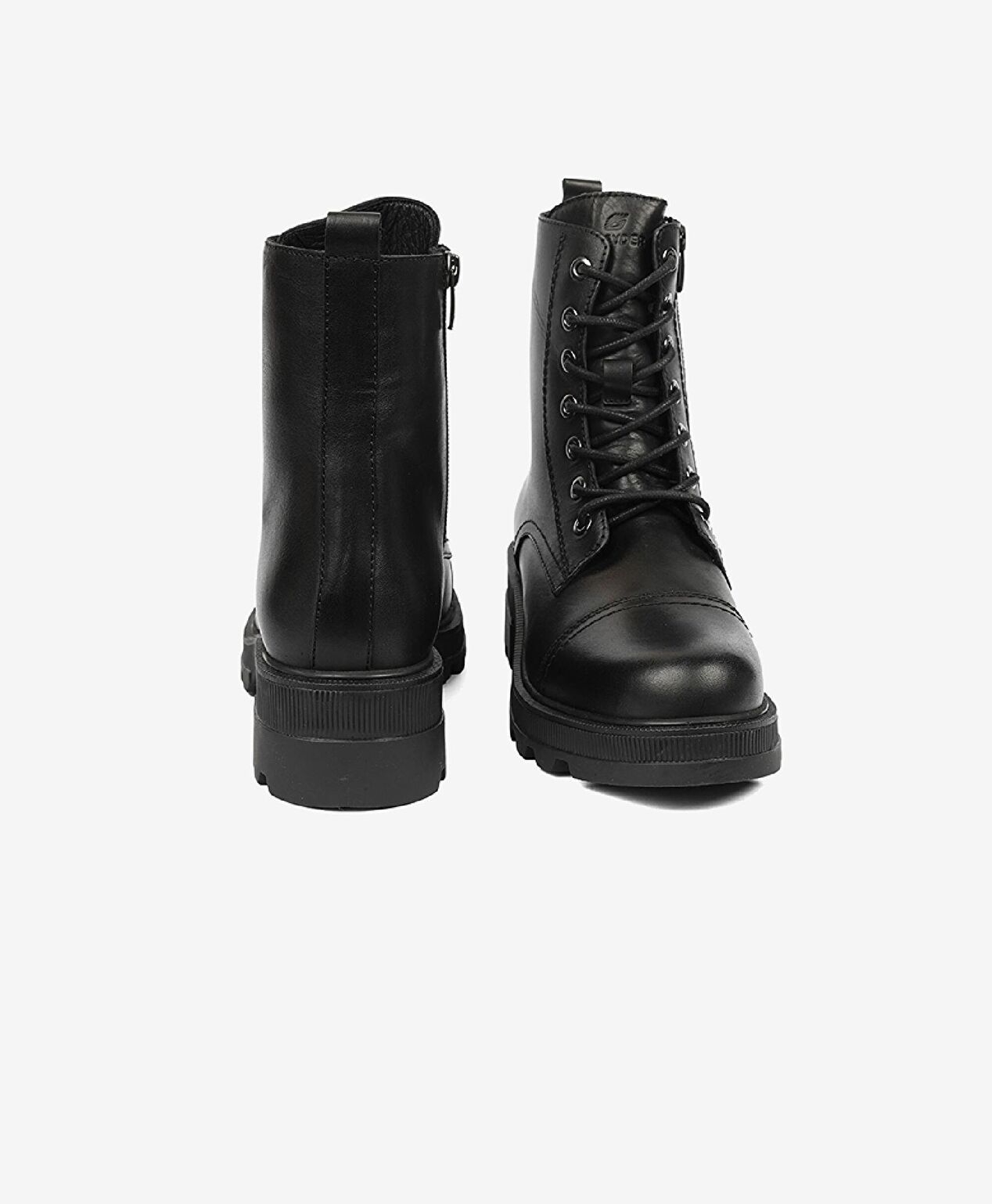 Kadın Siyah Hakiki Deri Military Bot - 7