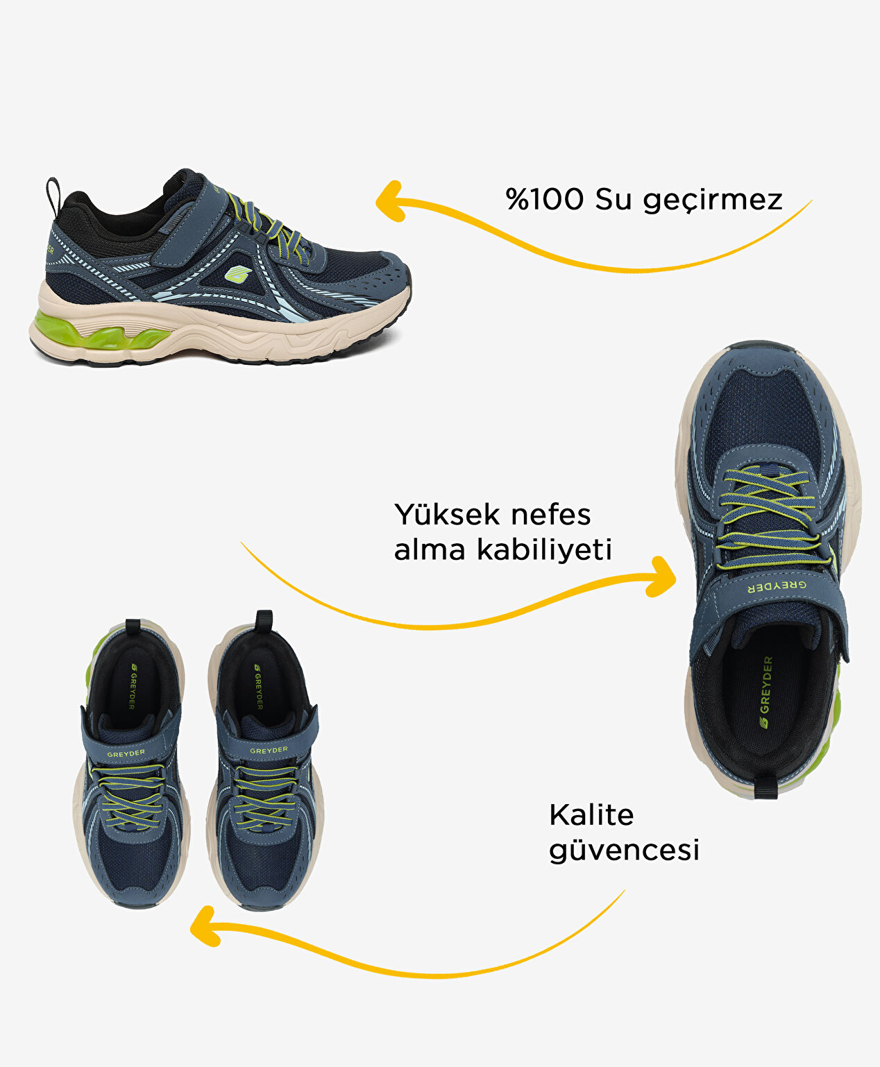 Çocuk Lacivert Yeşil Su Geçirmez Hakiki Deri Spor Ayakkabı - 2