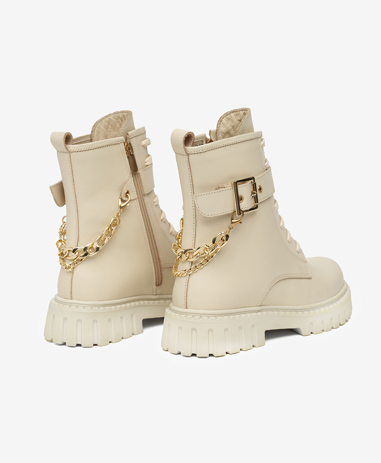 Çocuk Bej Hakiki Deri Military Bot - 4