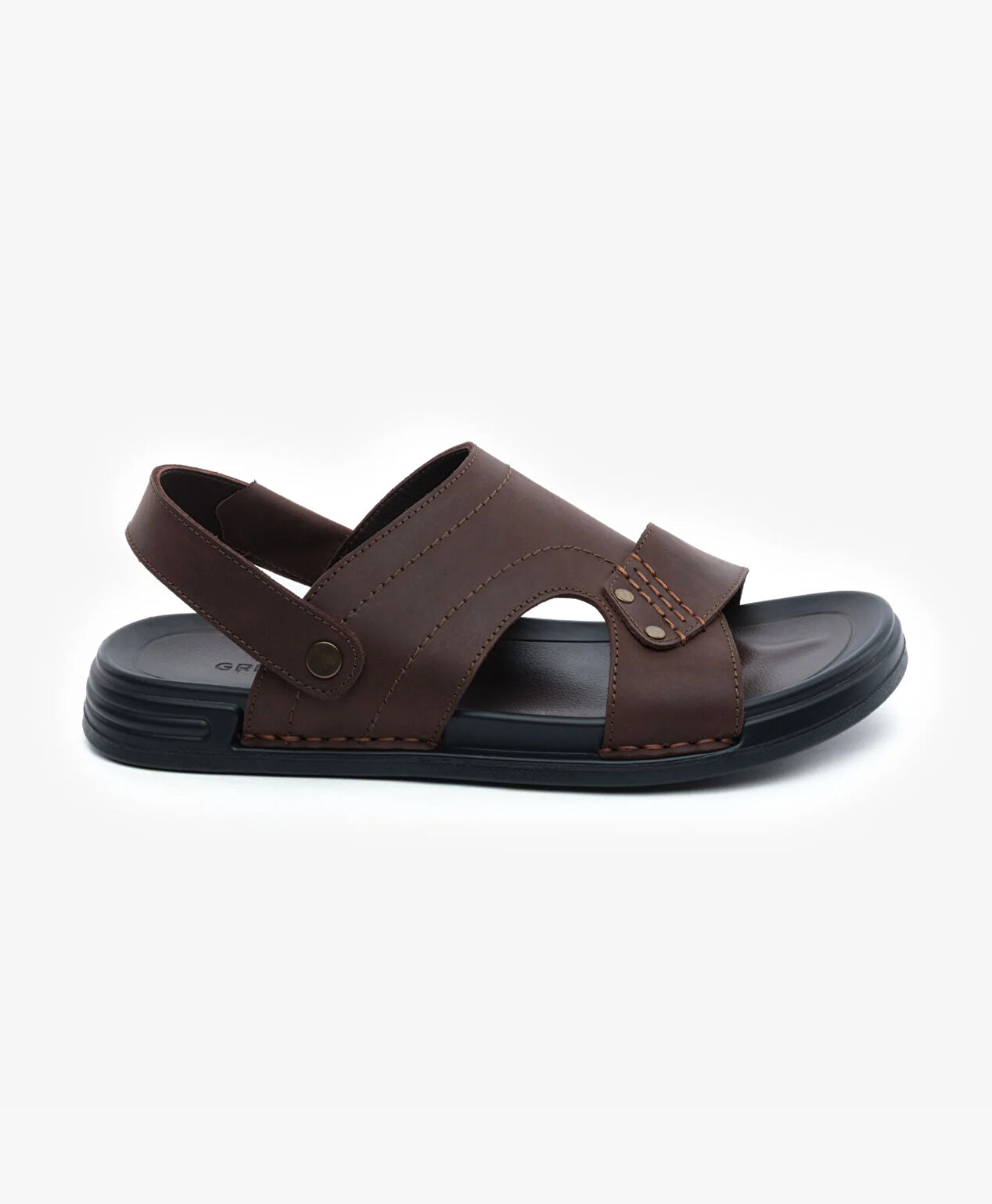 Erkek Kahverengi Hakiki Deri Sandalet - 1