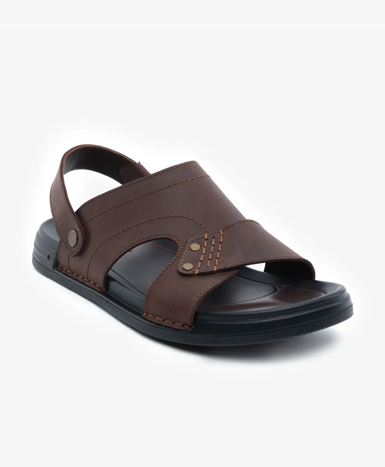 Erkek Kahverengi Hakiki Deri Sandalet - 2