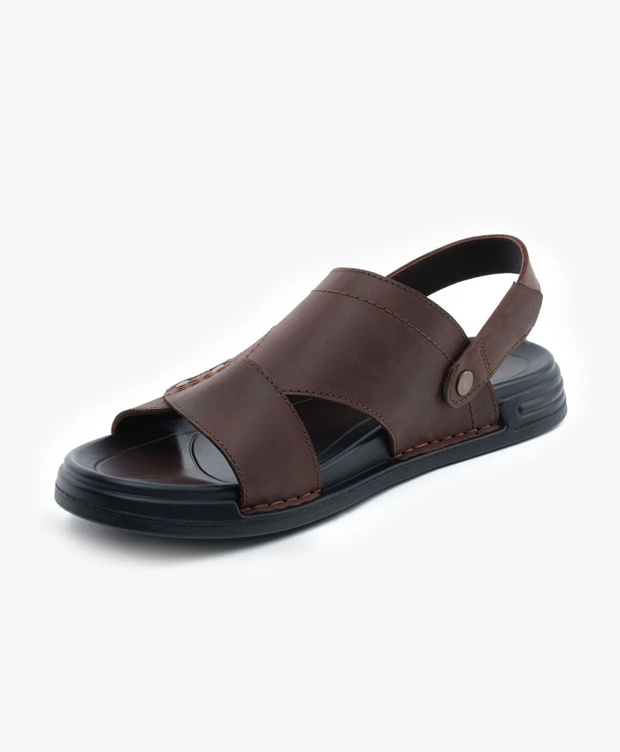 Erkek Kahverengi Hakiki Deri Sandalet - 3