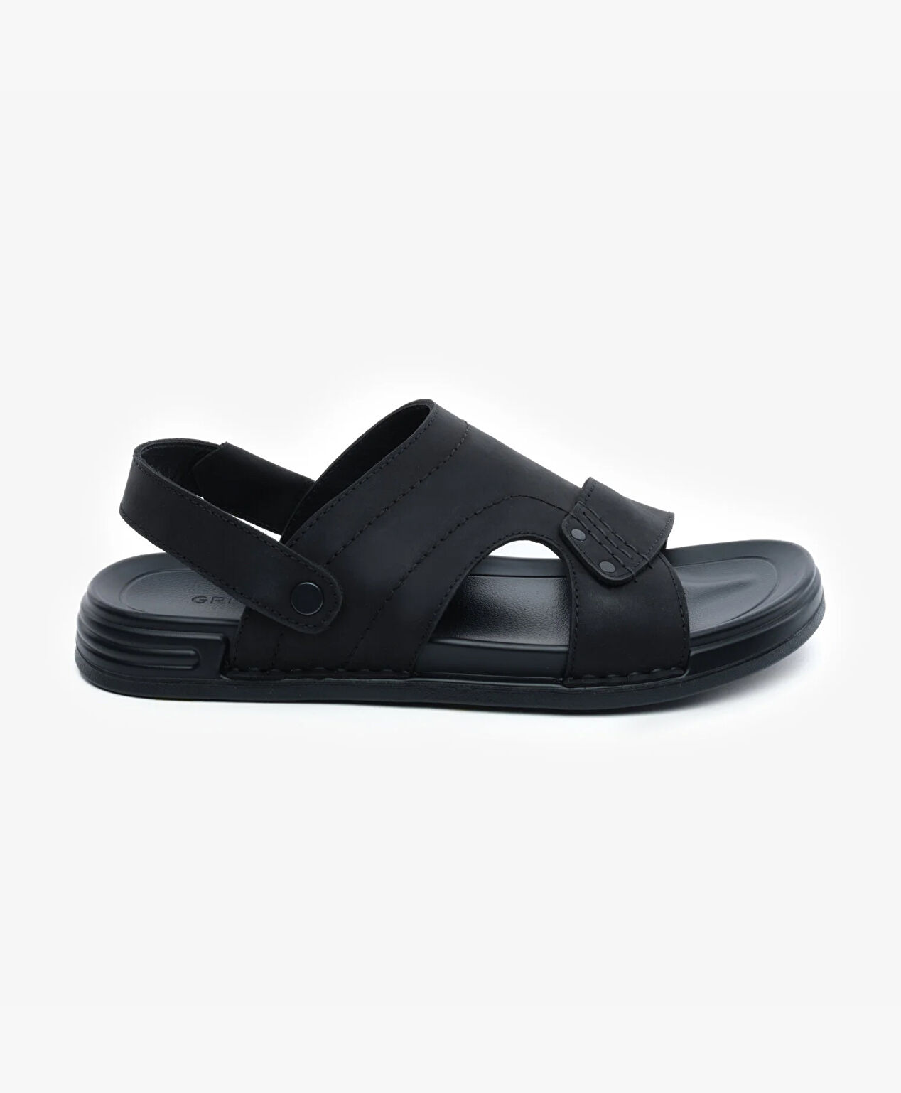Erkek Siyah Hakiki Deri Sandalet - 1