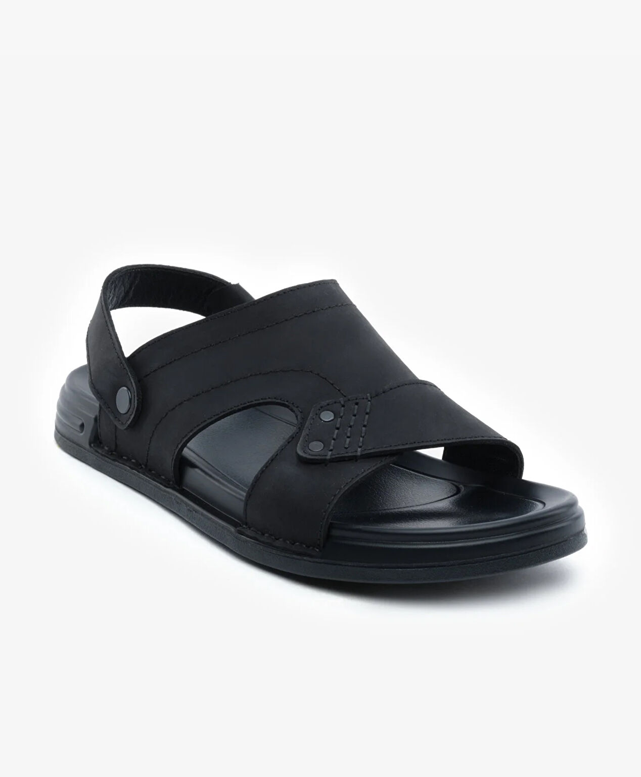 Erkek Siyah Hakiki Deri Sandalet - 2