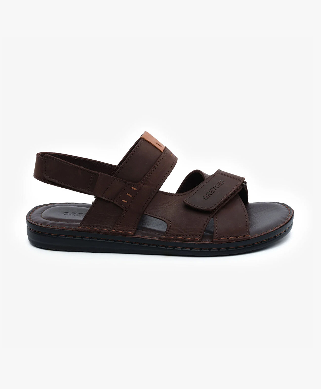 Erkek Kahverengi Hakiki Deri Sandalet - 1