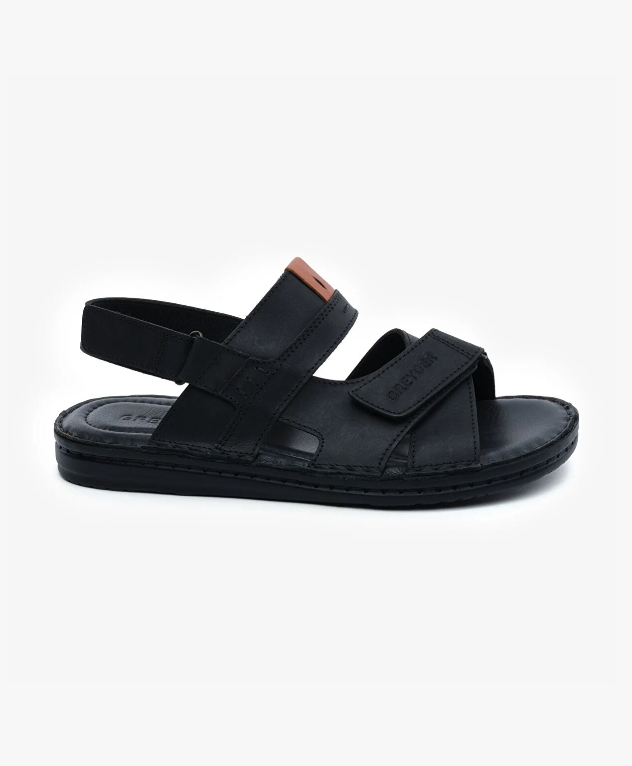 Erkek Siyah Hakiki Deri Sandalet - 1