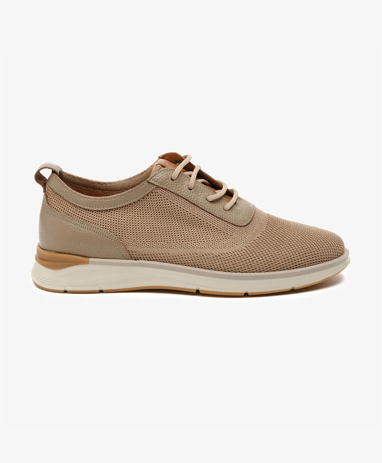 Erkek Bej Hakiki Deri Sneaker Ayakkabı - 1