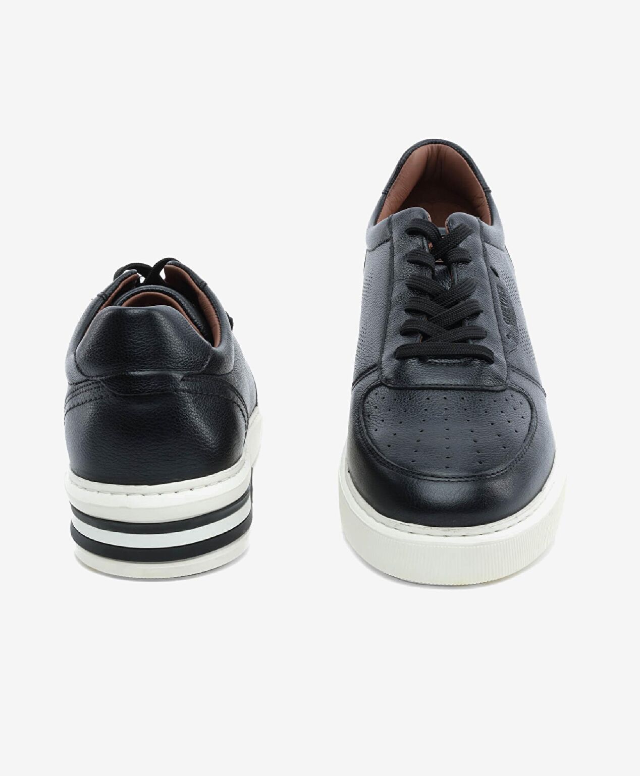 Büyük Beden Erkek Siyah Hakiki Deri Sneaker Ayakkabı - 7