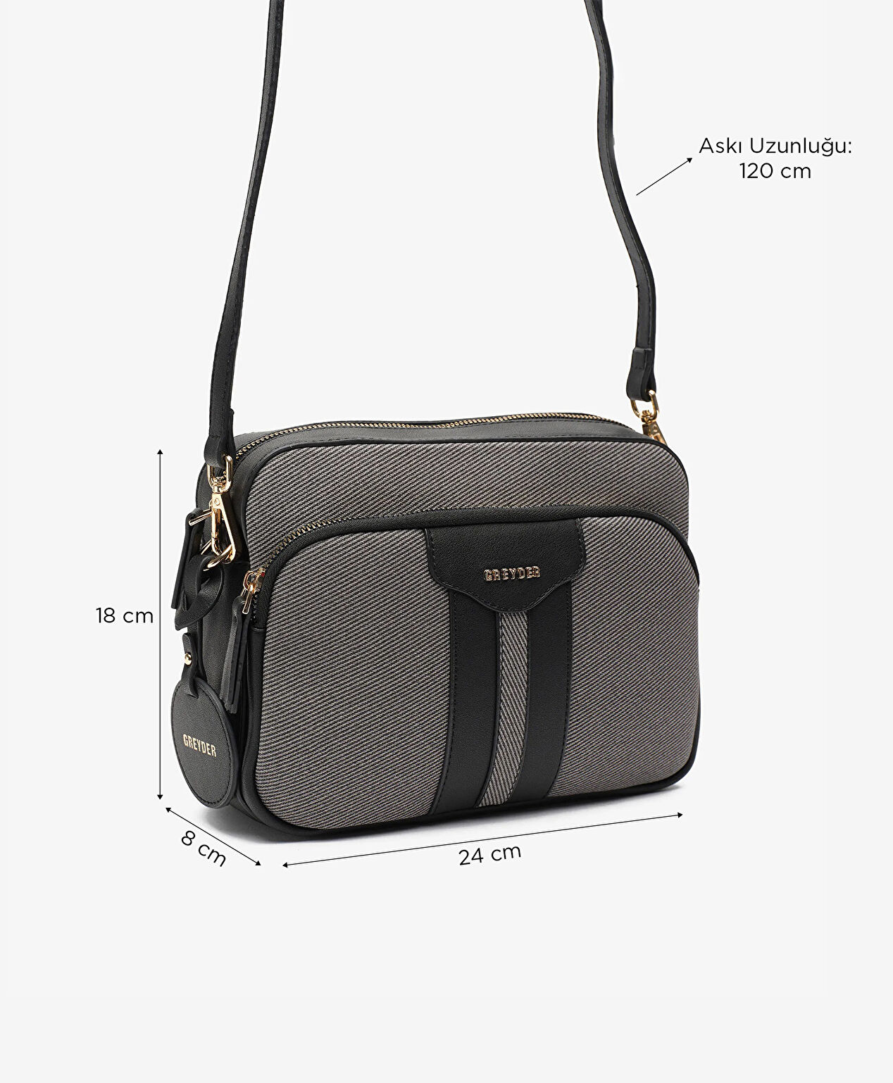Kadın Siyah Gri Çapraz Çanta - 6