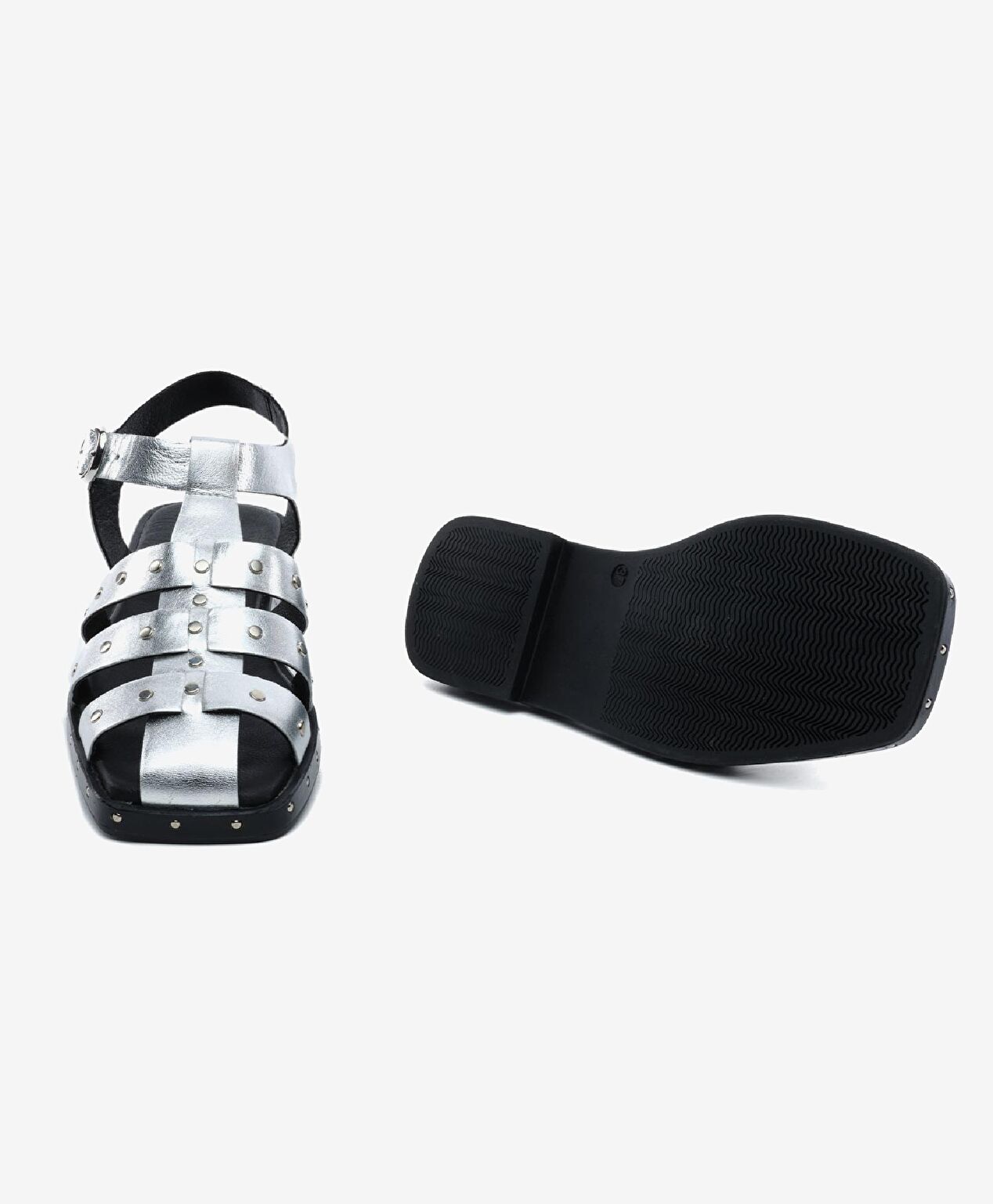 Kadın Gümüş Hakiki Deri Sandalet - 6