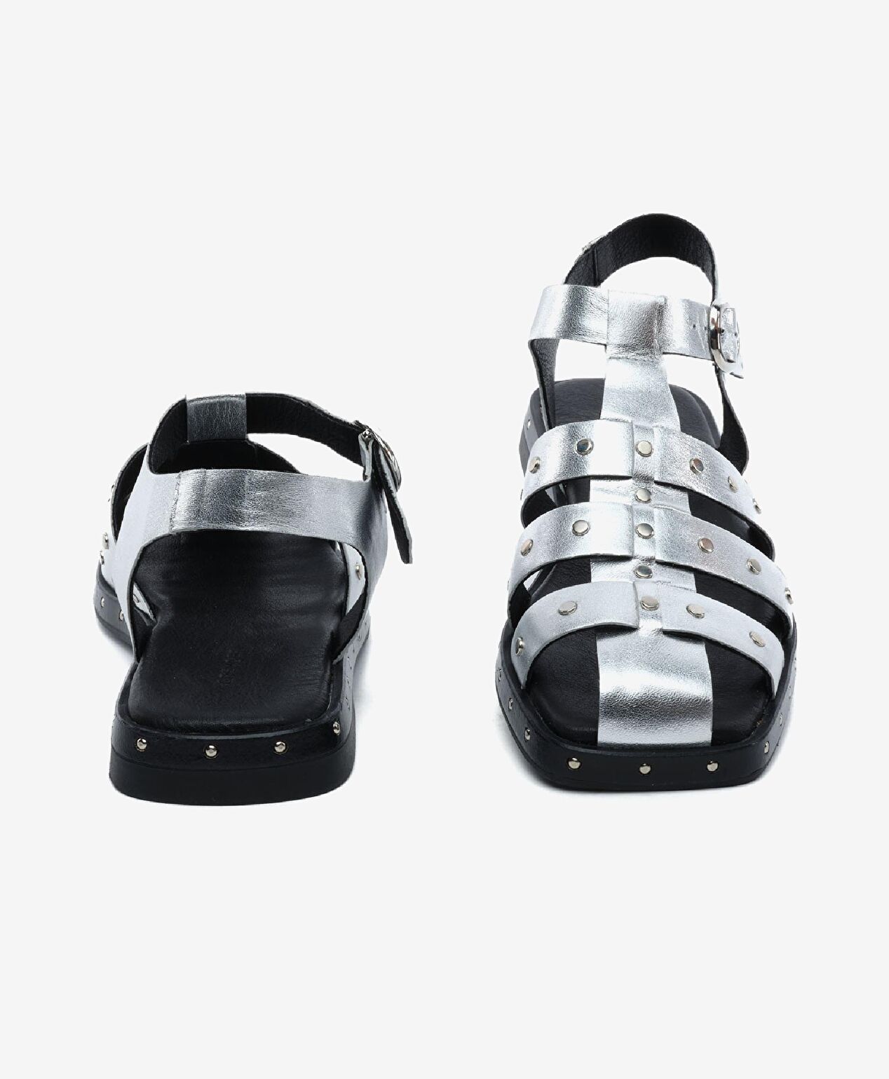 Kadın Gümüş Hakiki Deri Sandalet - 7