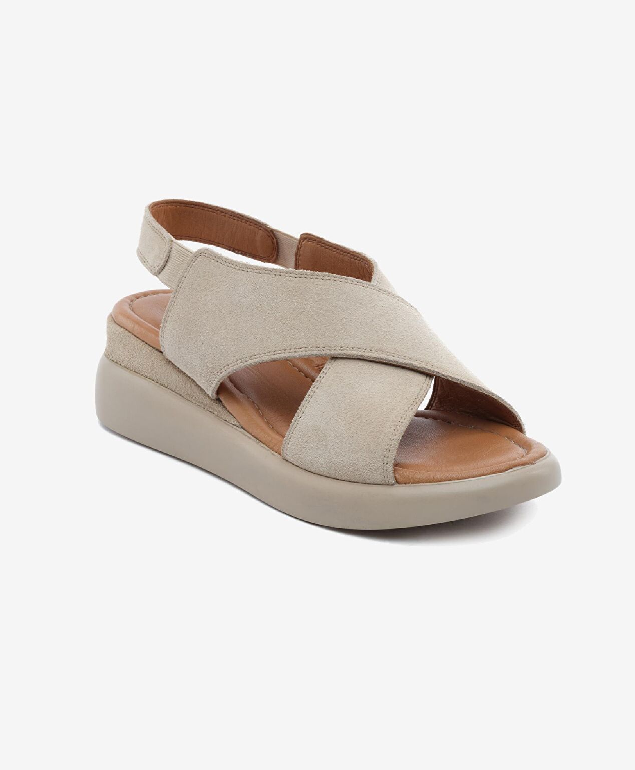 Kadın Bej Süet Hakiki Deri Comfort Sandalet - 2