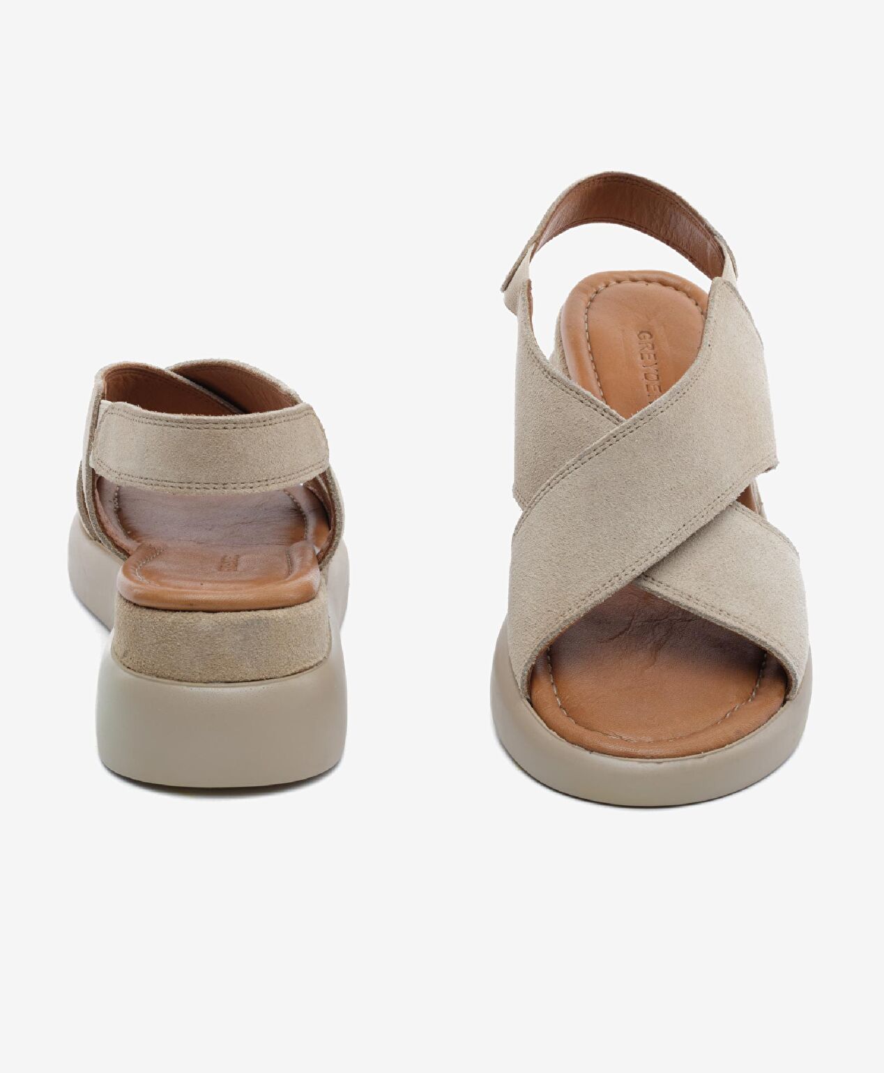 Kadın Bej Süet Hakiki Deri Comfort Sandalet - 7