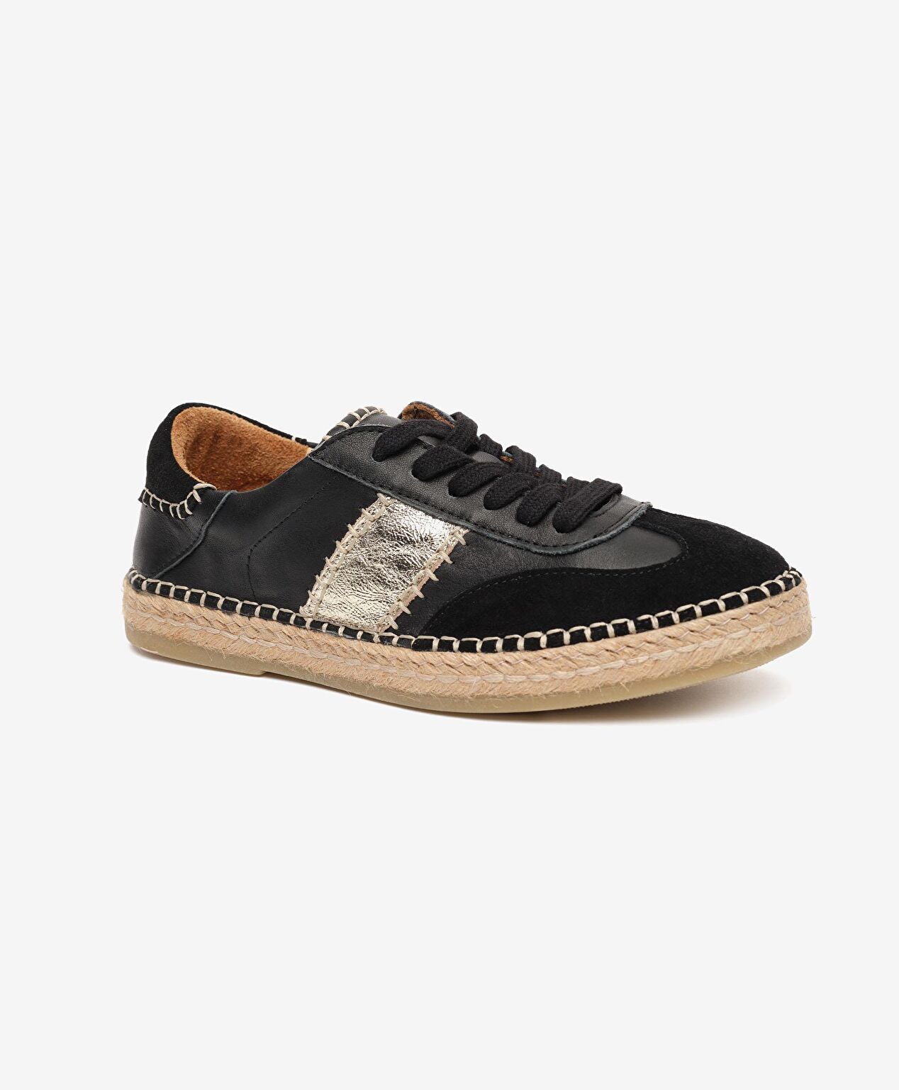 Kadın Siyah Süet Altın Hakiki Deri Sneaker Ayakkabı - 2