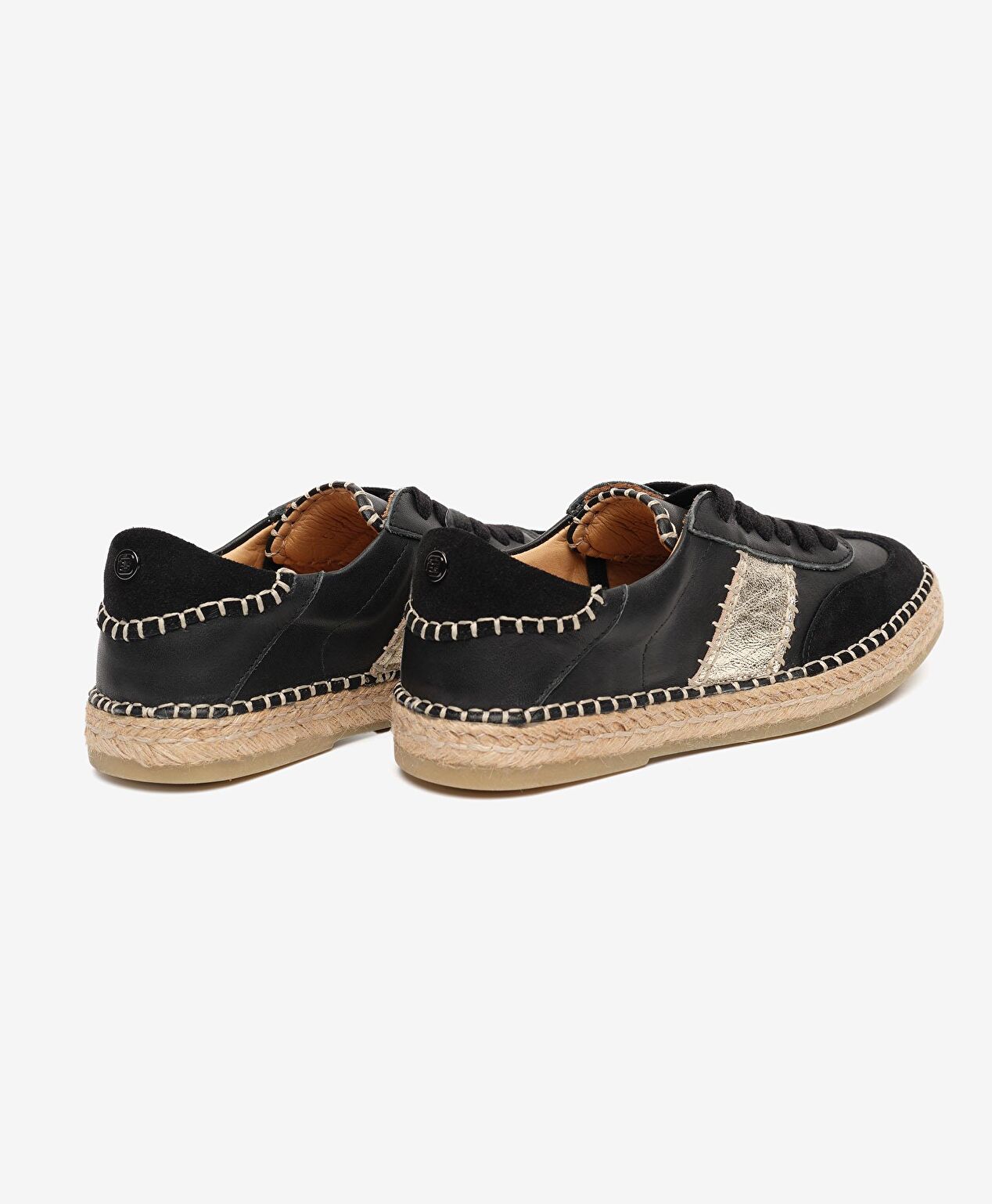 Kadın Siyah Süet Altın Hakiki Deri Sneaker Ayakkabı - 4