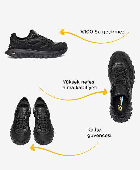 Erkek Siyah Hakiki Deri Su Geçirmez Outdoor Ayakkabı