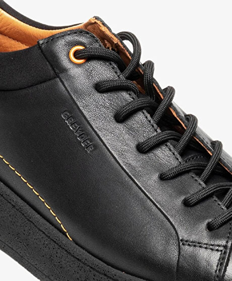 Erkek Siyah Hakiki Deri Sneaker Ayakkabı