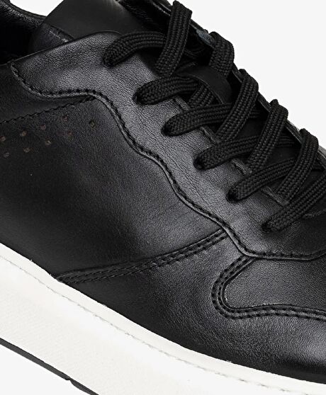 Erkek Siyah Hakiki Deri Sneaker Ayakkabı