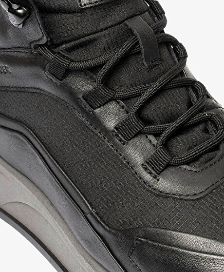 Erkek Siyah Hakiki Deri Memory Foam Taban Sneaker Bot