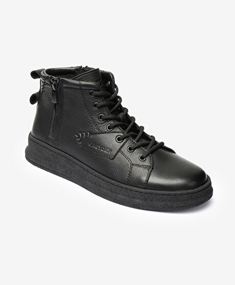 Erkek Siyah Hakiki Deri Sneaker Bot