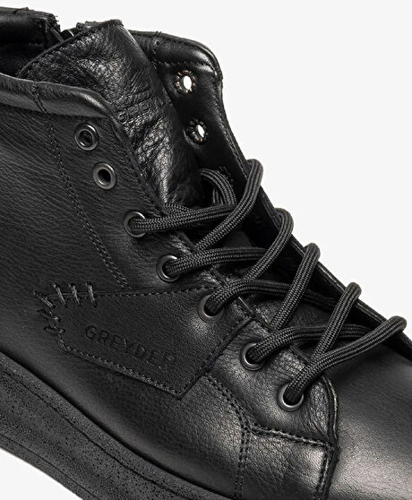 Erkek Siyah Hakiki Deri Sneaker Bot