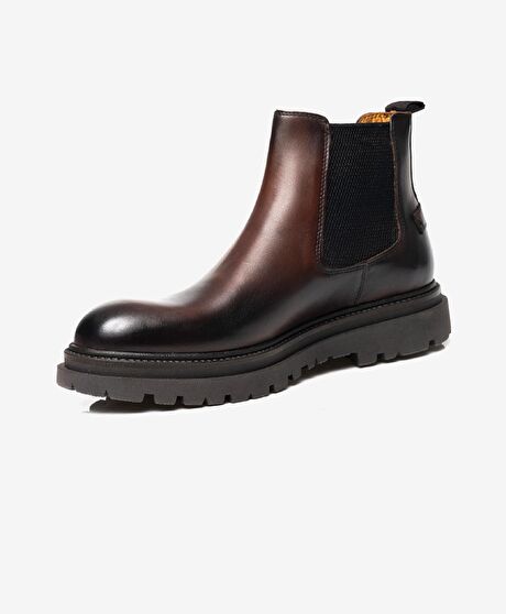 Erkek Koyu Kahverengi Hakiki Deri Chelsea Bot