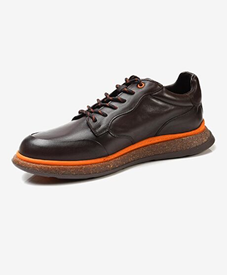 Erkek Koyu kahverengi Turuncu Hakiki Deri Casual Ayakkabı