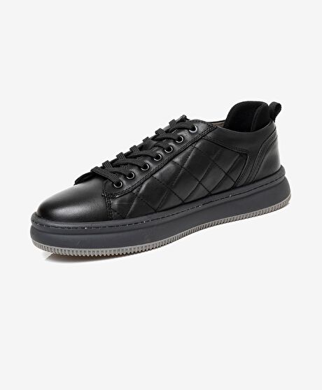 Erkek Siyah Hakiki Deri Sneaker Ayakkabı