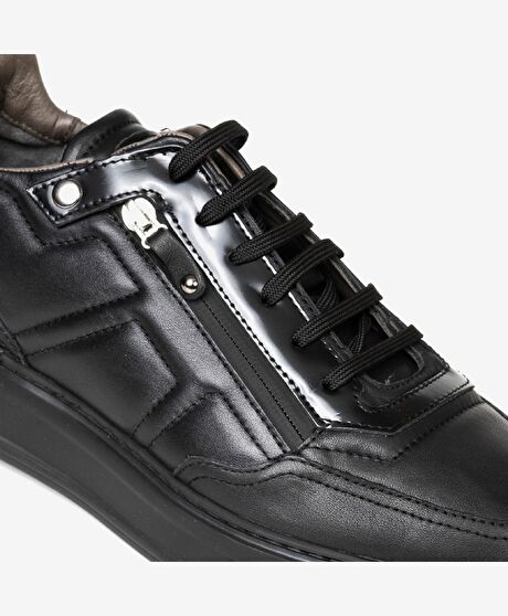 Erkek Siyah Hakiki Deri Sneaker Ayakkabı
