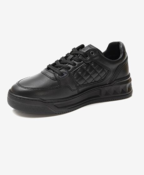 Erkek Siyah Hakiki Deri Sneaker Ayakkabı